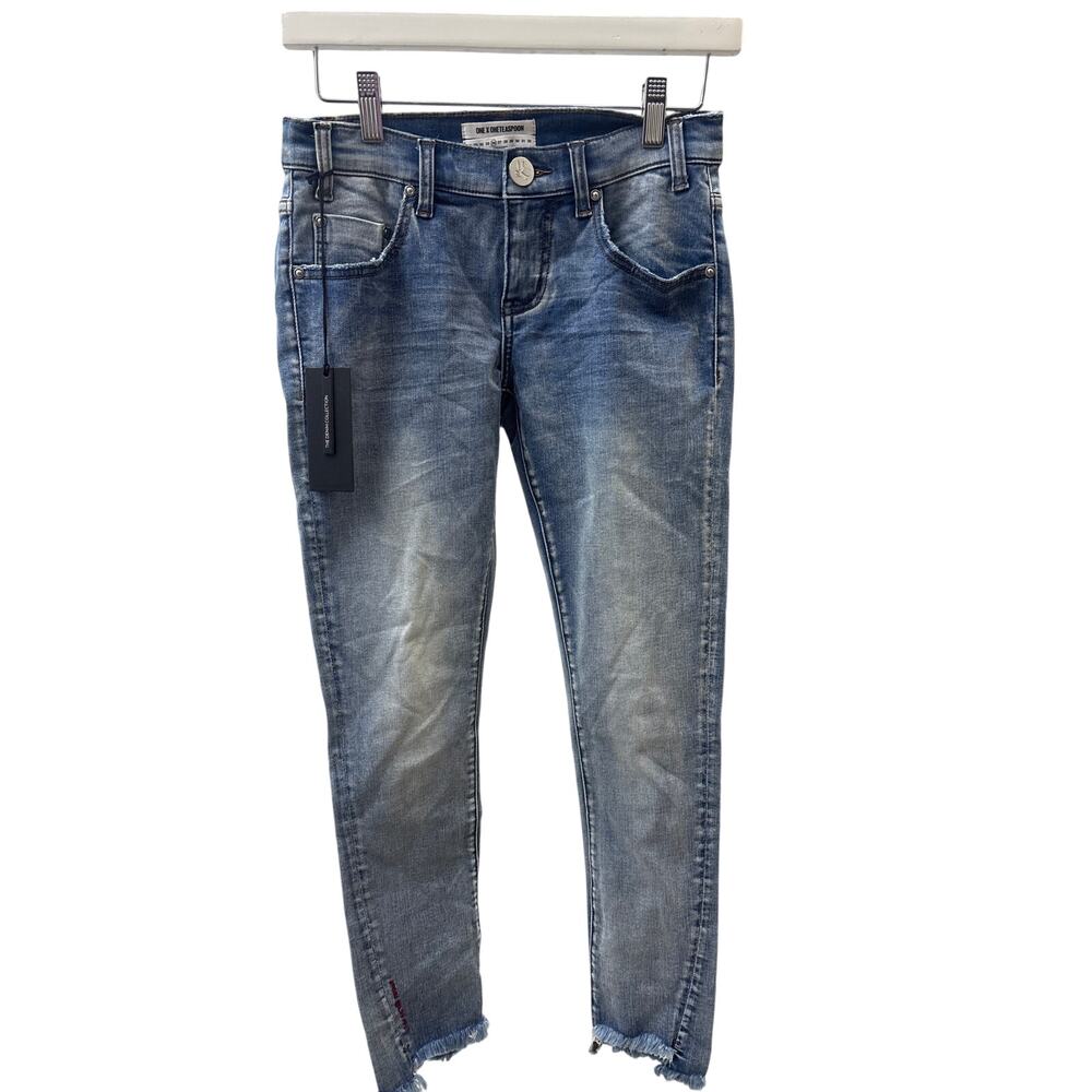 NWT One Teaspoon Sz 26 Freebirds II Low Rise Raw Hem Blue Denim Skinny Jeans